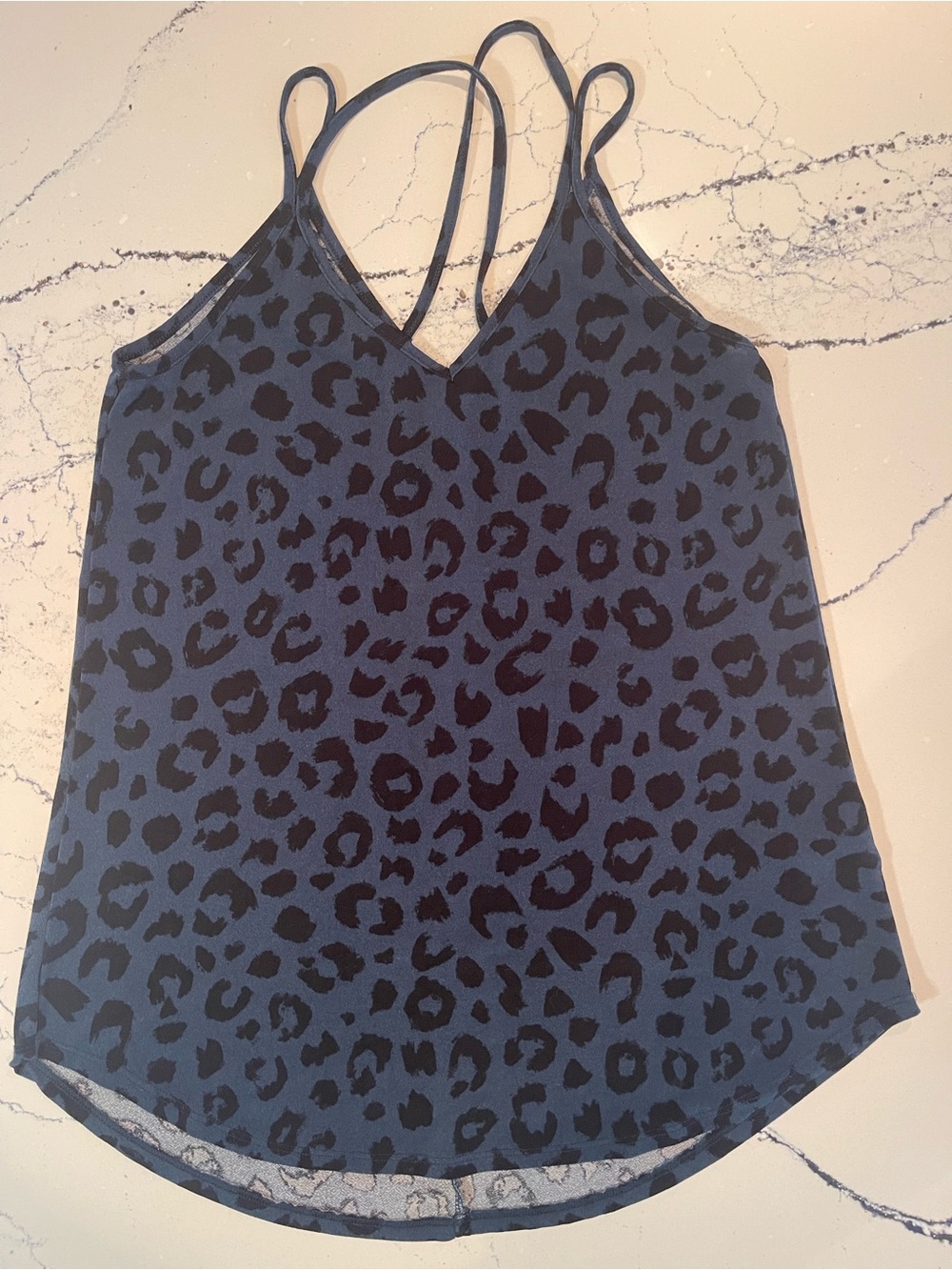 LuLaRoe Blue and Black Leopard Print Strappy V-Neck Camisole
